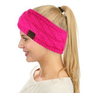 NEW Neon Hot Pink Fleece-Lined Cable-Knit Ear Warmer